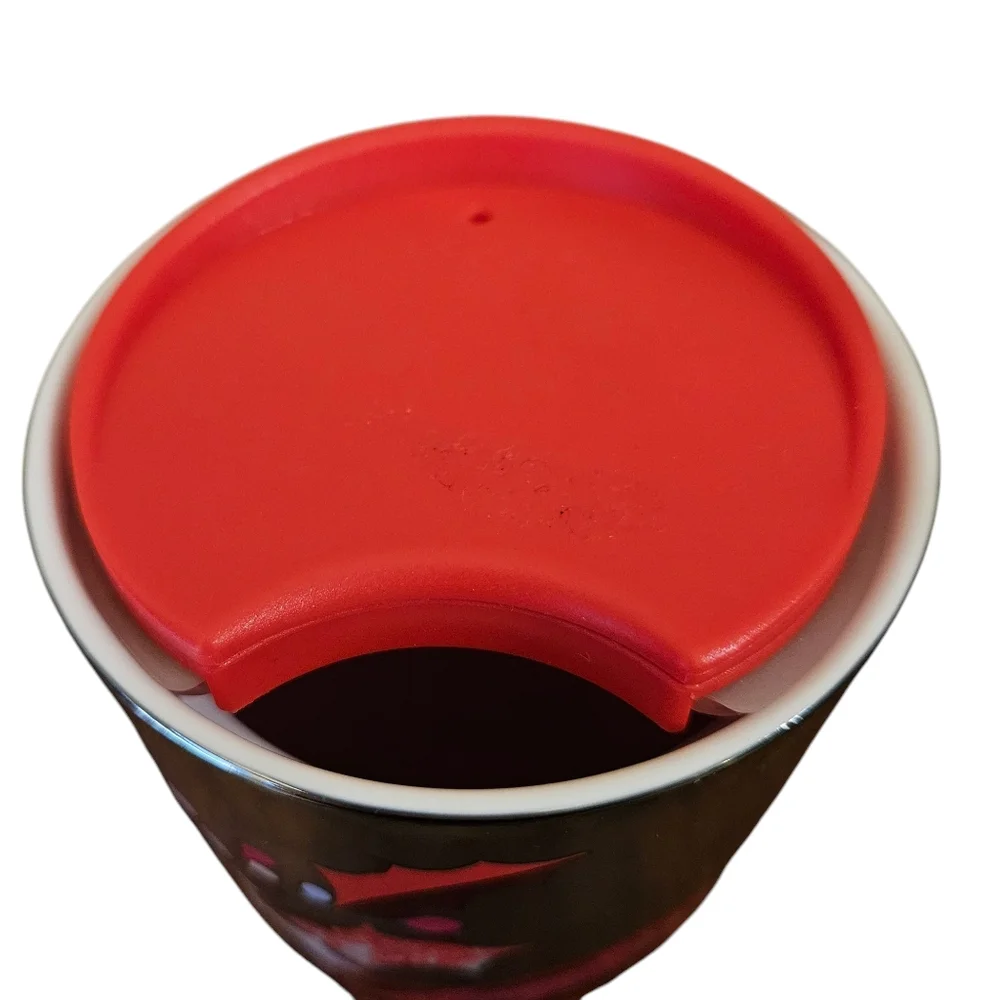 Starbuck 2023 Ceramic 12 oz Travel Tumbler Holiday Red Ribbon Holly Berry Silver